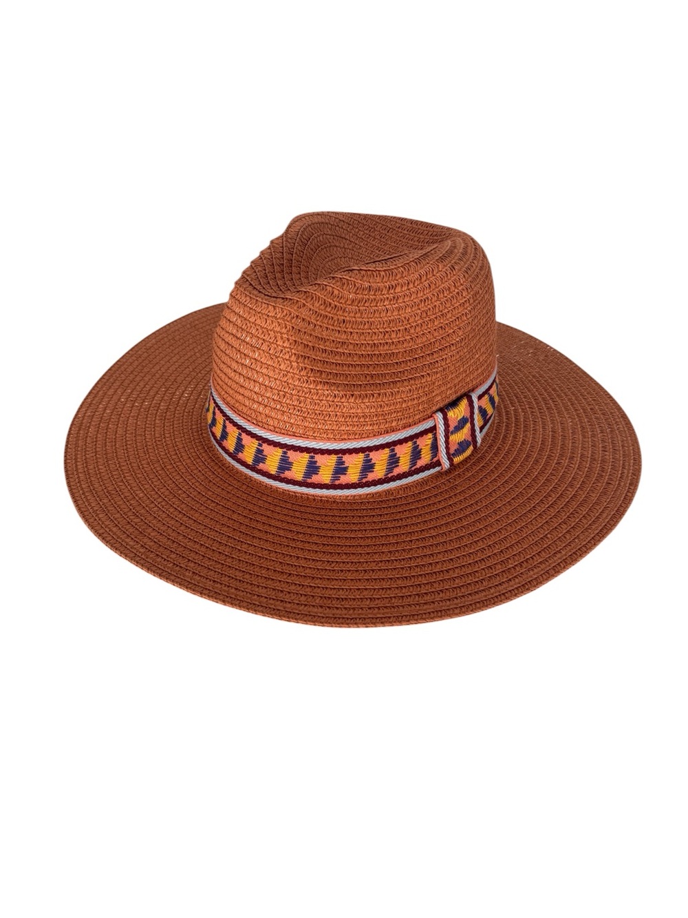 NWT Do Everything In Love Panama Straw Hat Aztec Boho Sun Beach Fedora Rust O/S